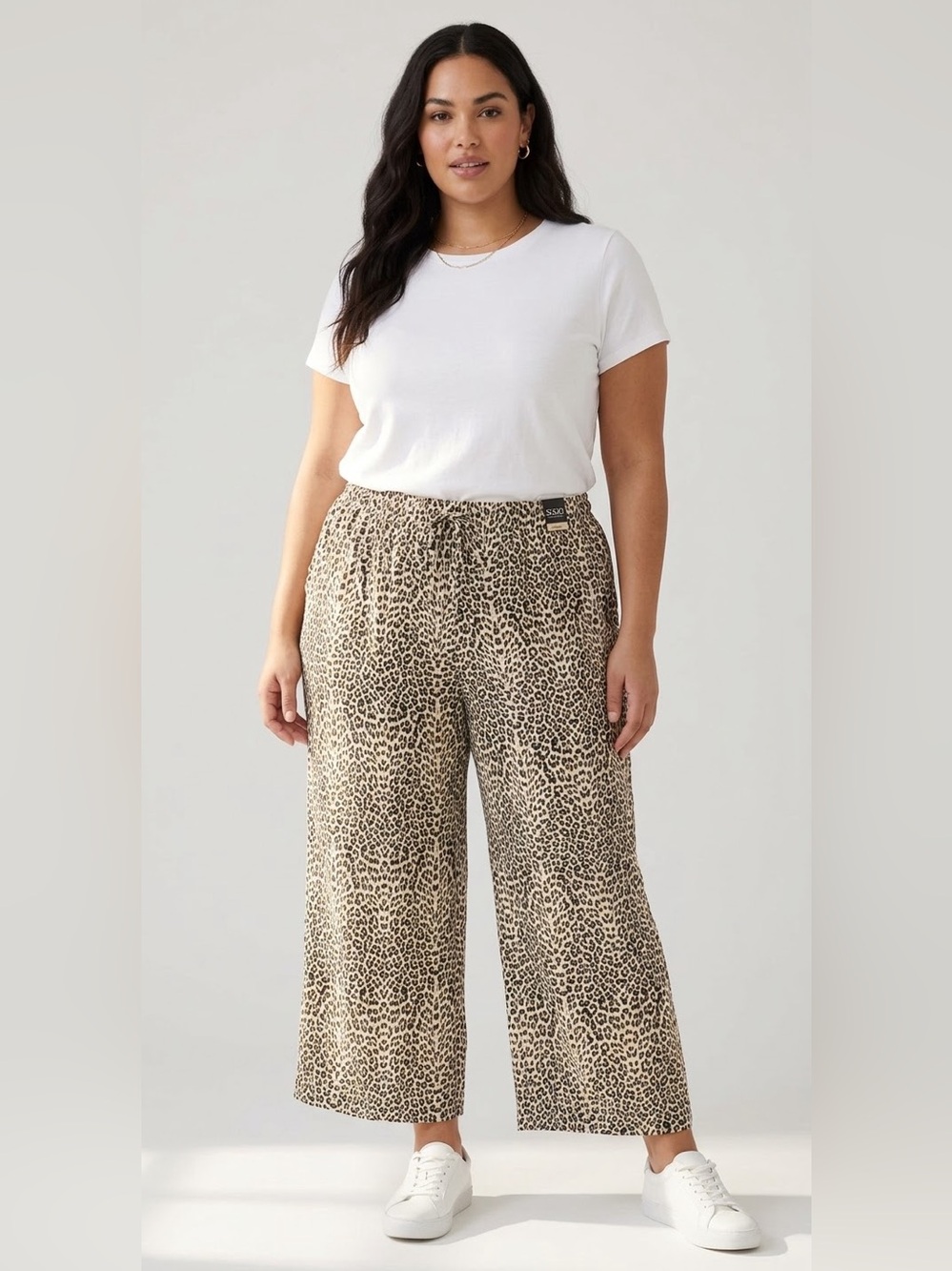 Soho Apparel Leopard Print Wide Leg Pants in Cream, Black, and Tan